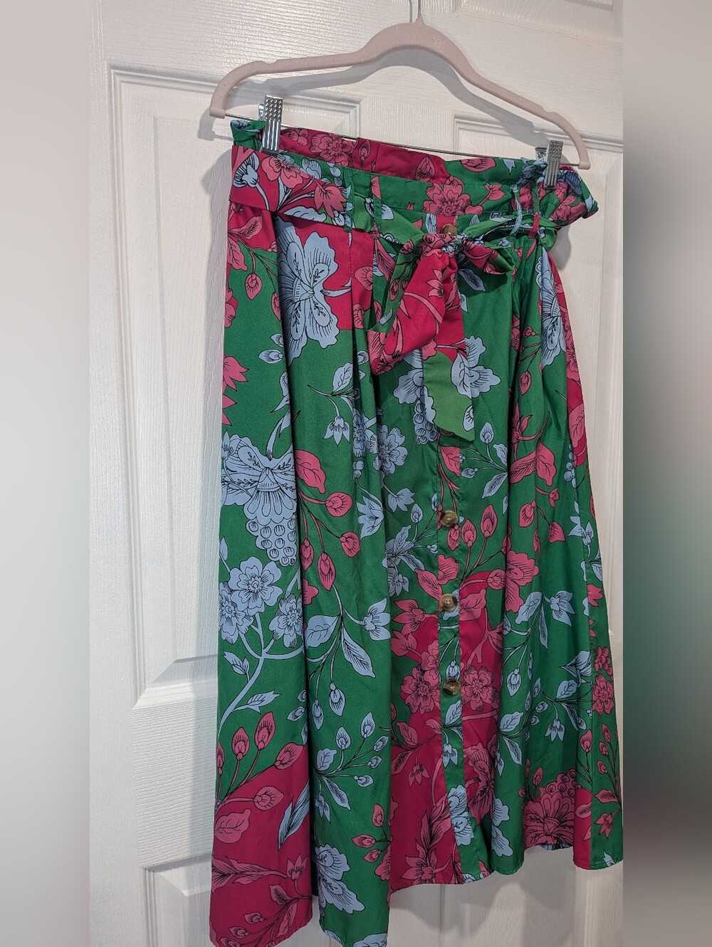 True Destiny Floral Tie-Waist Midi Skirt in Green - Picture 2 of 5